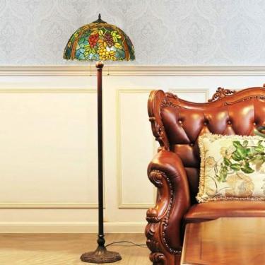 Imagem de Luminária de chão estilo Tiffany com vitrais de rosas, tulipas, glicínias, lírios e uvas, com cúpula feita à mão, ideal para decoração de ambientes [2 lâmpadas][40,6 cm L x 165 cm A], Uva