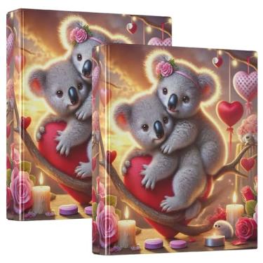 Imagem de Fichários românticos Koalas Valentine's Love de 3,8 cm, 3 anéis, 200 folhas, anel redondo, fichário de escritório, 31,5 x 27 x 6 cm, 1 pacote