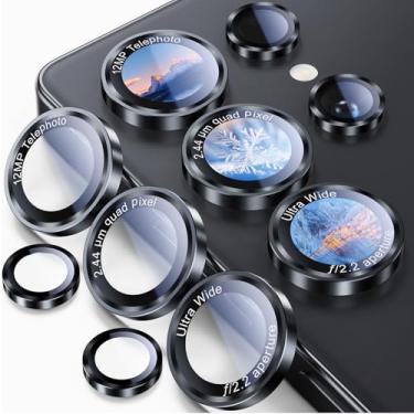 Imagem de Uyiton Protetor de lente para câmera Samsung Galaxy S25 Ultra, [Não é fácil de quebrar] [fácil de instalar] Capa de câmera de metal de vidro temperado de grau militar - preta