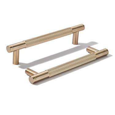 Imagem de khtumeware Pacote com 10 puxadores de alumínio de 128 mm (5 polegadas) puxadores de armário bronze champanhe serrilhado puxadores de gaveta puxadores de cozinha para armários puxadores de armário