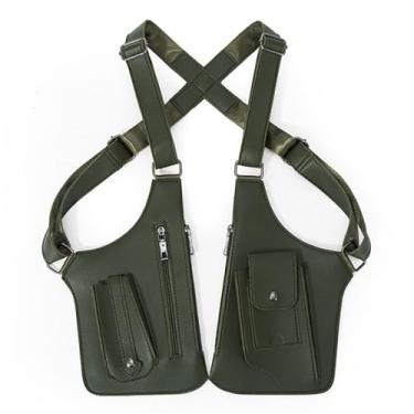 Imagem de Bolsa de ombro masculina retrô | Mochila transversal multifuncional nas axilas para mulheres | Essenciais de viagem ao ar livre, Verde militar, One Size
