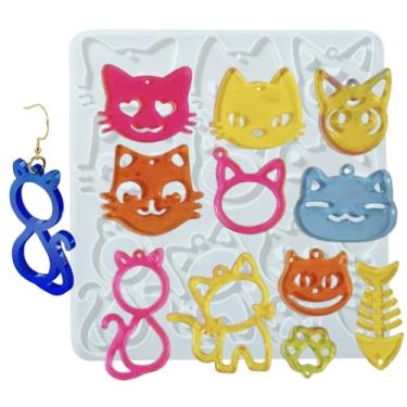 Imagem de UR URLIFEHALL 10 moldes de fundição de resina epóxi com tema de gato, moldes de joias de silicone para artesanato em resina, faça você mesmo, pingentes pendurados para animais de estimação