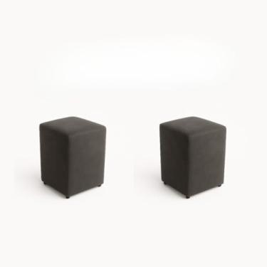 Imagem de Kit com 2 Puffs Quadrados Decorativos Estofados em Suede Macio Decoração Completa para Sala Quarto e Home Office(Marrom)