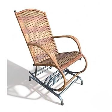 Imagem de Cadeira de Balanço com 2 ou 4 Molas em Fibra Sintética Trançada – Para Varanda, Jardim e Sala com Conforto e Luxo(Marrom Claro,2 Molas)