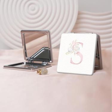 Imagem de Espelho de maquiagem portátil estilo carta minimalista, mini espelho de maquiagem portátil dobrável, espelho de bolso flip de dupla face com ampliação, adequado para todos em várias ocasiões