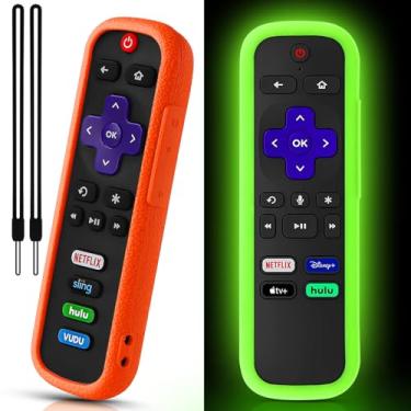 Imagem de Pacote com 2 capas de controle remoto para Roku, capa de bateria para controle remoto TCL Roku Smart TV, controle remoto de silicone para controle remoto Roku capa protetora universal pele brilha no