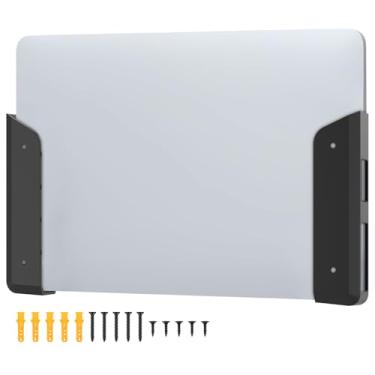 Imagem de Suporte de metal para dispositivo sob a mesa, suporte para laptop sob a mesa com adesivo e parafusos, almofada de proteção antiarranhões, universal para dispositivos com teclado e tablet de até 3,18