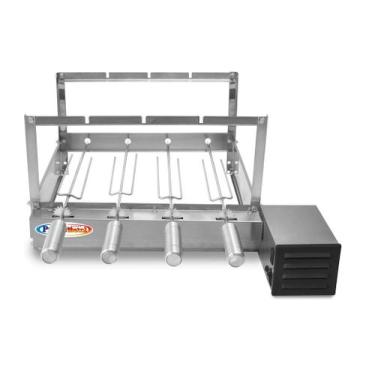 Imagem de Churrasqueira Gira Grill Elétrica Inox 4 Espetos Rotativa Giratória - 