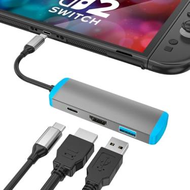 Imagem de Adaptador USB C para HDMI para Switch 2, estação de ancoragem com porta HDMI 4K @ 60Hz/porta tipo C/porta USB 3.0, substituição para switch oficial 2 Dock