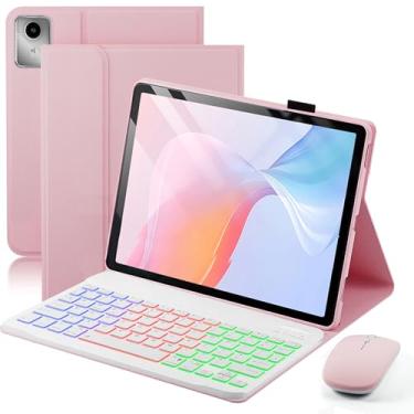 Imagem de SAMTUNK Capa de teclado para Lenovo Tab M11 / Tab K11 LTE 2024 capa - teclado magnético destacável retroiluminado com mudança de arco-íris de 7 cores - rosa