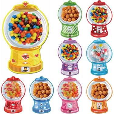 Imagem de 36 peças de cartões de design de máquina de chiclete de Dia dos Namorados, com bolsas adesivas redondas para troca de lembrancinhas de festa