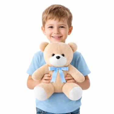 Imagem de Urso Grande de Pelúcia 35cm Gigante Fofo Infantil com Laço de Cetim (Azul)