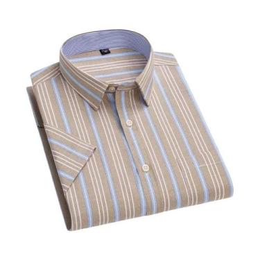 Imagem de Camisa Social Masculina 100% Algodão Oxford De Manga Curta Xadrez Ajus