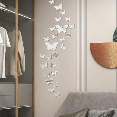 Imagem de 36 adesivos de parede espelhados de acrílico de borboleta, perfeitos para decorar salas de estar, quartos, salas de estudo e paredes de TV