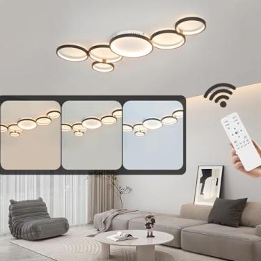 Imagem de Luminária de teto LED preta, moderna, redonda e regulável com controle remoto, em acrílico, para sala de estar, quarto, sala de jantar e escritório (6 lâmpadas).
