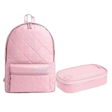 Imagem de Kit Mochila e Estojo Escolar Infantil Minibox Happy Rosa - Tilibra