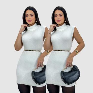 Imagem de Kit 2 Blusa Feminina Tricot Regata Gola Alta Longa Outono - SWISS BOUT