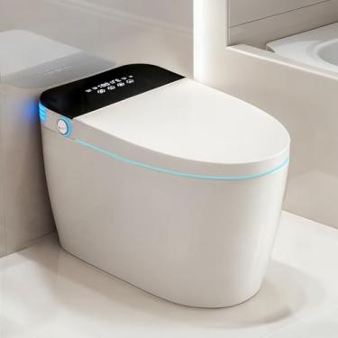 Imagem de ORIGINBUTY Banheiro inteligente, bidê de uma peça para banheiros, vaso sanitário alongado moderno com água morna, descarga automática dupla, operação com sensor de pé, assento de bidê aquecido, vasos