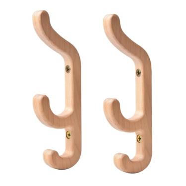 Imagem de CHAUNCEY HOME Pacote com 2 ganchos de parede de madeira para pendurar, ganchos de casaco/toalha montados na parede – Ganchos de madeira de faia natural para bolsas, toalhas, chapéus e roupas