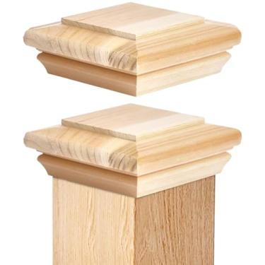 Imagem de INFUNLY 2 peças de tampa de poste de madeira Newel 5,3 × 5,3 × 1,246 cm Tampas de poste de cerca para topper toppers de madeira tampas de deck resistentes tampa de postes clássicos para ambientes