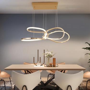 Imagem de Luminária pendente de LED para ilha de cozinha, altura ajustável, linear, dimerizável de 10% a 100%, 90W, estilo moderno, com controle remoto, ideal para bares e escritórios (dourada).