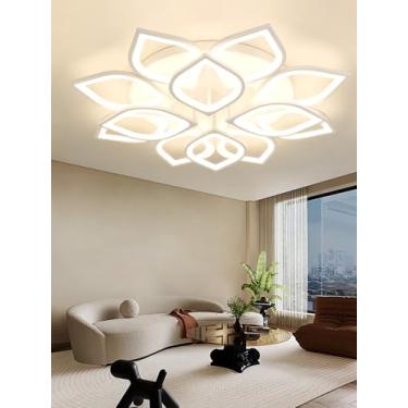 Imagem de Luminária de teto LED moderna e elegante em formato de pétala, com controle remoto e função de dimerização. Ideal para quartos, cozinhas, salas de jantar e salas de estar (110 cm).
