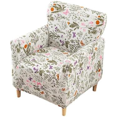 Imagem de HAOYONG Capa para cadeira de banquete elástica com braços, capa de poltrona moderna de meados do século, removível, lavável, antiderrapante, protetor de móveis para sala de estar