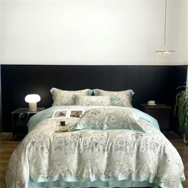 Imagem de Conjunto de cama com estampa de rosas, macio e sedoso ao toque, ideal para o verão. Inclui capa de edredom, lençol e lençol de baixo. Estilo 3. Tamanho 1,5 MB.