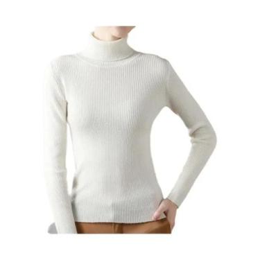 Imagem de Suéter De Cashmere Feminino Com Gola Alta, Pulôver Macio Tricotado, Bá