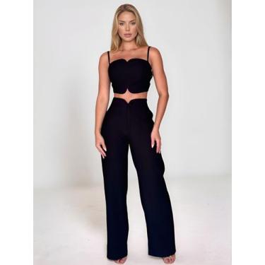 Imagem de Conjunto cropped e calça alfaiataria - Divina Gata, Preto b, P
