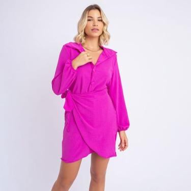 Imagem de Vestido Manga Longa Bufante Transpassado Botões Social Bali - SWISS BO