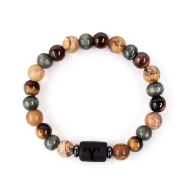 Imagem de Pulseira unissex com contas de olho de tigre do zodíaco | Pulseira de casal feita à mão para homens e mulheres | Presente de joias de amizade astrologia, One Size, Cristal, Sem Pedra Preciosa