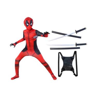Imagem de Fantasia De Super-Herói Para Meninos, Macacão Deadpool Com Espada, Per