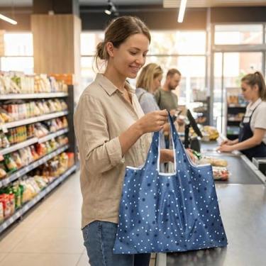 Imagem de Sacola de compras de mercearia reutilizável, bolsa de mão lavável dobrável, capacidade de peso de 15 kg