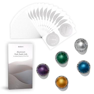 Imagem de BinZetic 100 tampas de vedação de alumínio para cápsulas Nespresso Vertuo [62 mm, grau alimentício] projetadas exclusivamente para máquina Nespresso Vertuoline