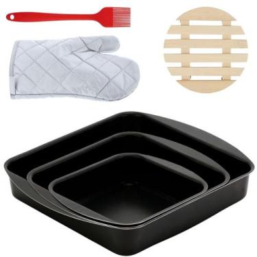 Imagem de Jogo Assadeira 3 Pçs + Luva + Descanso Panela + Luva +Pincel - Marcola