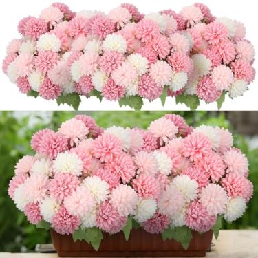 Imagem de XunYee 12 peças de flores artificiais para mães falsas, bege, branco, rosa, sortidas, de seda falsa, buquê de crisântemos, calêndula para vaso, mesa, arranjos florais para casamento, casa, decoração