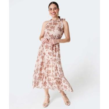 Imagem de Vestido Midi Feminino Halter Neck Floral Marisa Bege-66194, Bege, M