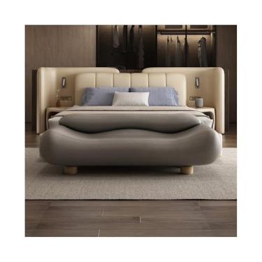 Imagem de Banqueta moderna de ponta ondulada para quarto com encosto, banco de mola, banco de cabeceira para cama, sofá, banco longo decorativo (cinza)