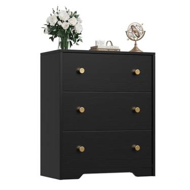 Imagem de Nicehill Cômoda com 3 gavetas, mesa de cabeceira preta para quarto com gavetas, cômoda pequena, cômoda de cabeceira para quarto, corredor, entrada, armários (preto)