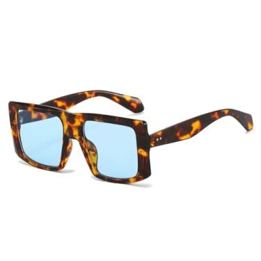 Imagem de Óculos de Sol Femininos Retrô com Armação Grande e Degradê, Estampa de Leopardo, Modelo Simples, Proteção UV400 (Azul Penacho)