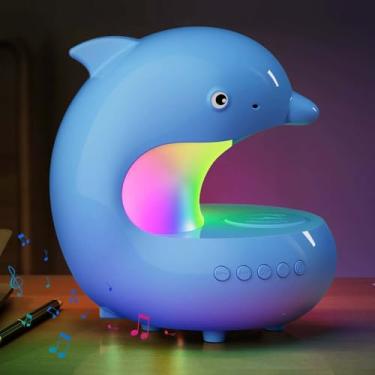 Imagem de Luocute Abajur Em Formato de Golfinho, Carregamento Rápido Sem Fio de 15 W Com 3 Temperaturas de Cor e 8 Efeitos RGB, Alto-falante BT, Controle Remoto, para Decoração de Quarto (Versão recarregável)