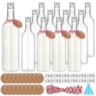 Imagem de Tioncy Pacote com 24 garrafas de coquito de plástico de Natal de 750 ml, garrafas de vinho de coquito de plástico transparente com tampas, agulhas de pinho, ramos e enfeites de arco para fazer cerveja