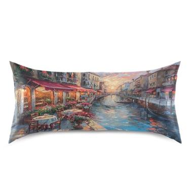 Imagem de xigua Pintura a óleo de fronha de cetim italiano para cabelo e pele, lavável à máquina, antiderrapante, almofada de cetim, capa de cama king size com fecho de envelope, 50,8 cm x 101,6 cm