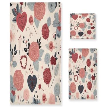 Imagem de xigua Conjunto de toalhas de banheiro coração rosa absorvente macio 3 peças toalha de banho toalha de mão toalhas decorativas para banheiro, academia, hotel, praia, piscina