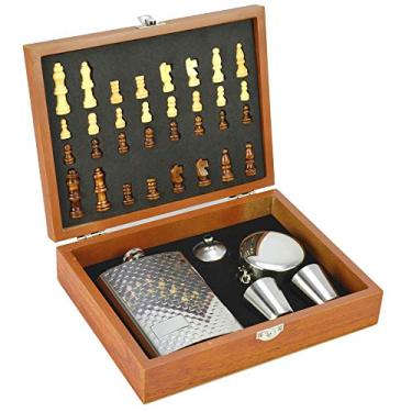 Imagem de Cantil De Bolso Porta Bebida Whisky Xadrez Copo CBRN12374