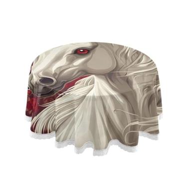 Imagem de Qilmy Toalha de mesa redonda de palmeira de treliça verde, 152 cm, resistente à água, à prova de derramamento, capa de mesa grande para jantar de reunião de família em ambientes internos e externos