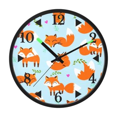 Imagem de STAYTOP Lindo relógio de parede de LED laranja raposa para quarto com brilho noturno, relógios de parede silenciosos de 30 cm para decoração de sala de estar, controle de som, relógio de parede