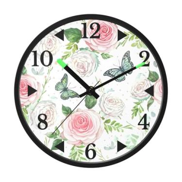 Imagem de STAYTOP Lindas flores e borboletas relógio de parede LED para quarto com brilho noturno, relógios de parede silenciosos de 30 cm para decoração de sala de estar, controle de som, relógio de parede