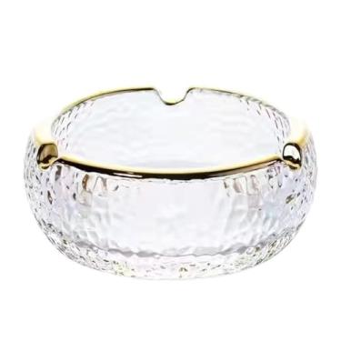 Imagem de Porta-cinzas Cinzeiro sem tampa, feito de vidro, para sala estar, quarto, escritório, mesa, cinzeiro com borda dourada